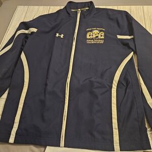 Under Armour Jacket Mens Large Full-Zip Windbreaket Navy Blue Pockets Football